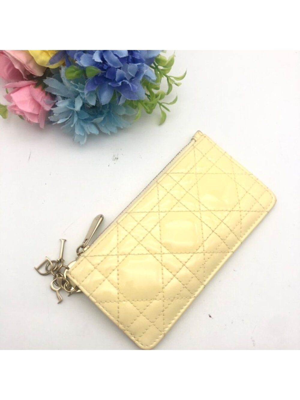 Dior Lady Wallet Fragment Case Lotus Yellow Card Coin Purse - Picture 2 of 7